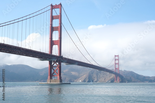 View of the Golden Gate Bridge in San Francisco on bright day