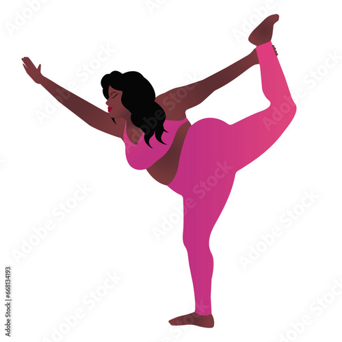 Fotografie A black buxom girl of large size does yoga