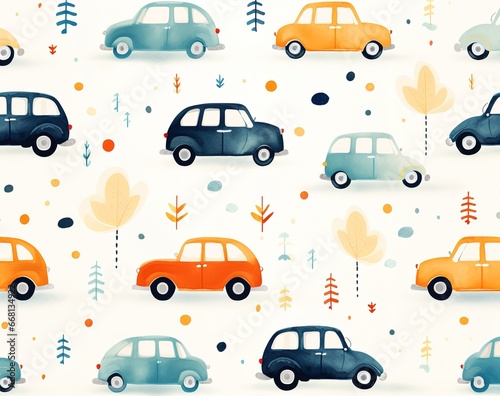 Set of cars  postcard  children s theme  autumn