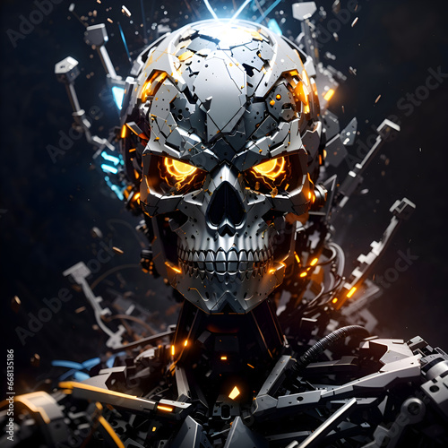 Skeleton portrait, fantasy dark art, exploding details