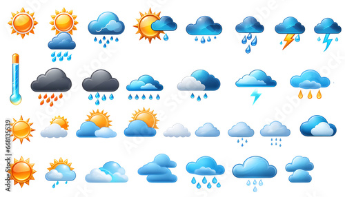 Set of weather icons isolated on a transparent background