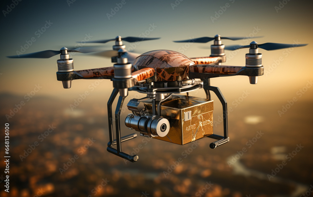 dron doręczający przesyłki. - obrazy, fototapety, plakaty 