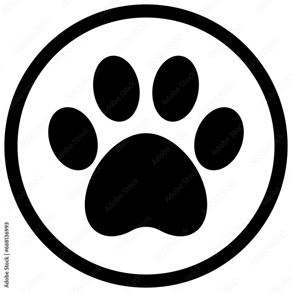 Fototapeta premium Black animal dog footprint paw in circle frame, paw stamp