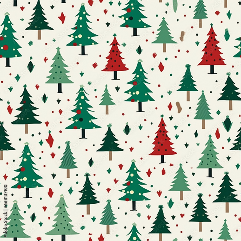 Christmas tree seamless pattern, tileable holiday country print for wallpaper, wrapping paper, scrapbook, fabric and product design