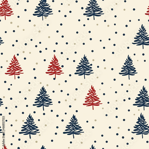 Christmas tree seamless pattern, tileable winter holiday country forest print for wallpaper, green wrapping paper, scrapbook, fabric and product design