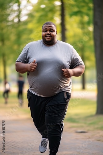 Young black man jogging through the empty city park. Be alone with yourself during your morning run and recharge your batteries for the whole day. Keeping fit and fat burning concept. Vertical photo