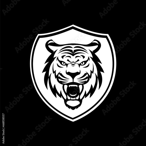 This logo features a bold, black and white design with a fierce tiger mascot head enclosed in a shield, representing strength and competitiveness