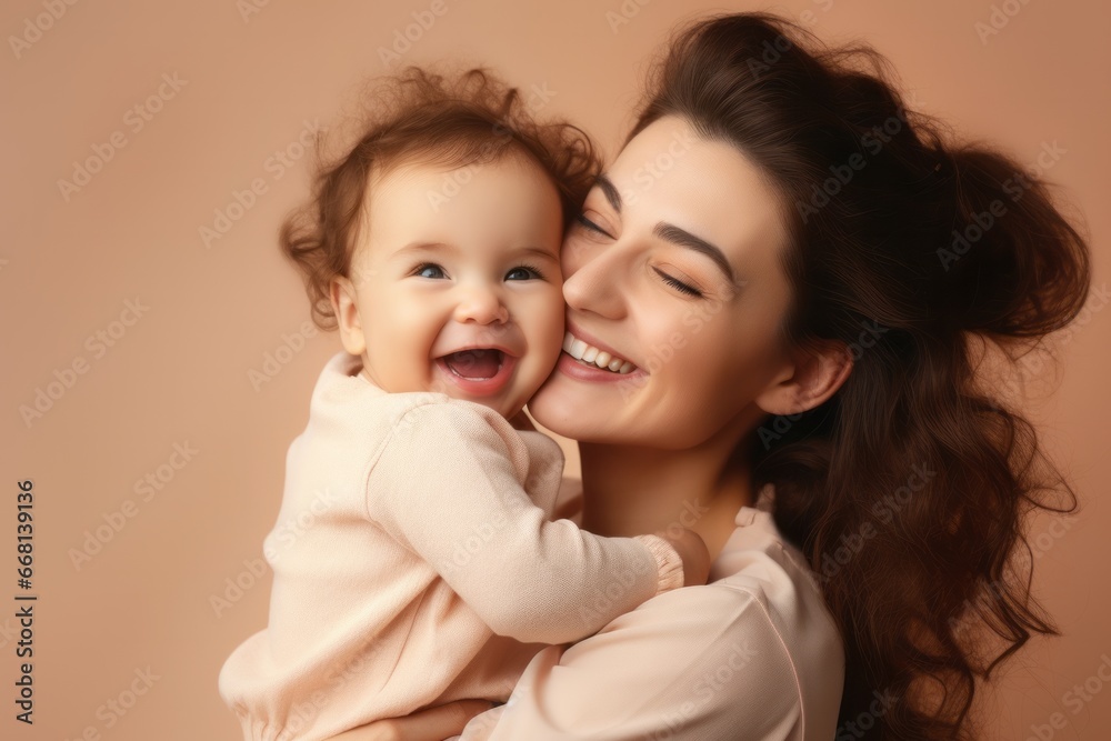 Family, motherhood, parenting. Mother and her baby child hugging and smiling Family, motherhood, parenting. Mother and her baby child hugging and smiling