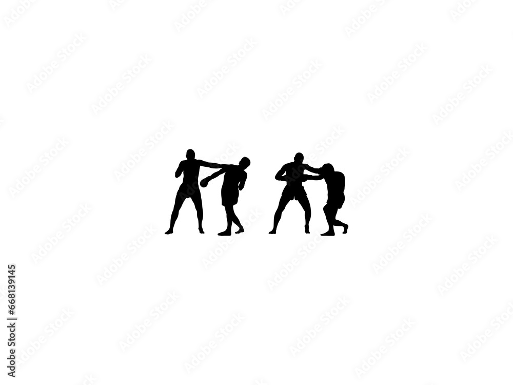 Set of Boxing Silhouette in various poses isolated on white background