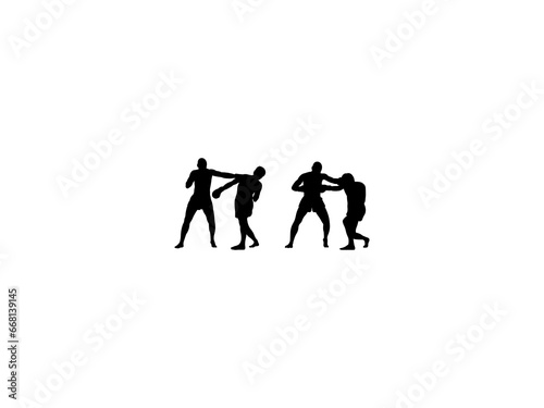 Set of Boxing Silhouette in various poses isolated on white background