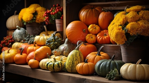 Pumpkins at the pumpkin farmers market in the fall