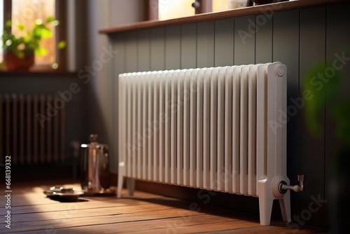 Wallpaper Mural Efficient Radiator - Modern heating radiator in a cozy living room setting - House Heating - AI Generated Torontodigital.ca
