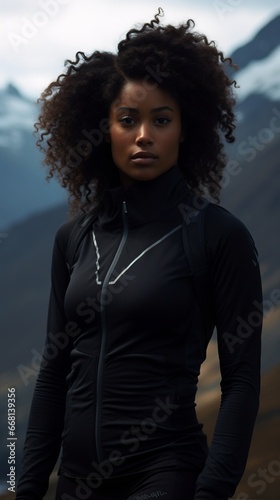 Black Woman with Sports clothing in the mountains