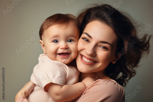 Family, motherhood, parenting. Mother and her baby child hugging and smiling