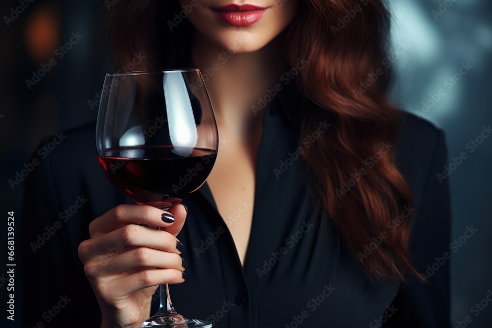 businesswoman holding a glass of red wine businesswoman holding a glass of red wine