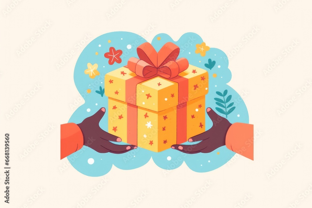 New Year's gift in hands. image of a surprise box in flat style. Ideal for cards, posters, tabloids, social media and web design. New Year's gift in hands. image of a surprise box in flat style. Ideal for cards, posters, tabloids, social media and web design.