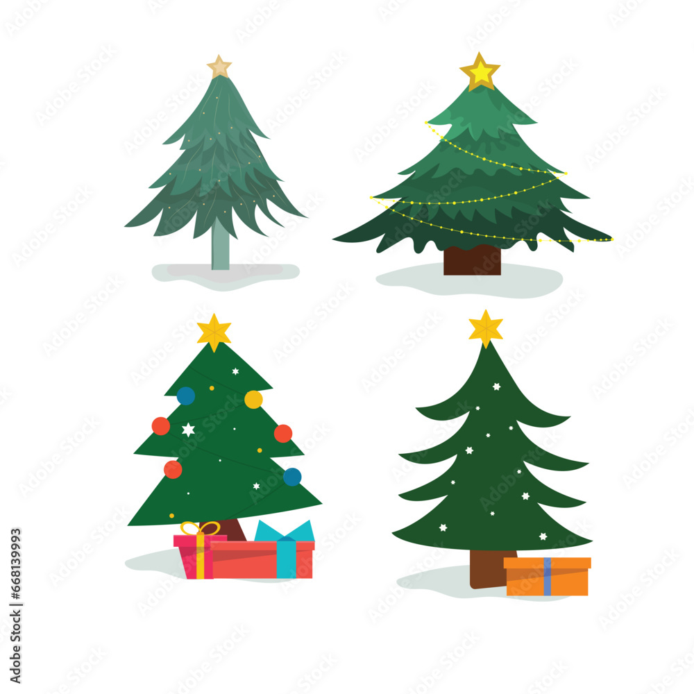 Obraz premium Collection of Christmas trees. Colorful vector illustration in flat cartoon style