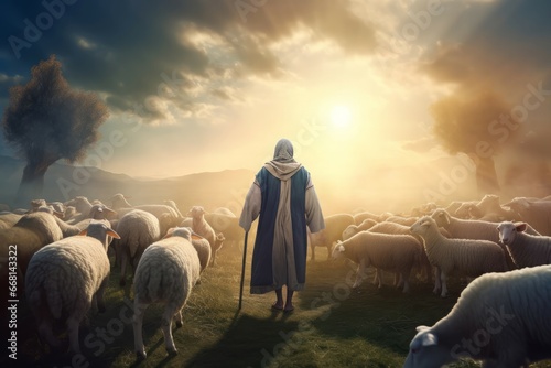 Photo Shepherd guiding sheep