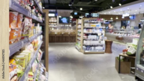 Wallpaper Mural supermarket shelves, blurred background, empty store Torontodigital.ca