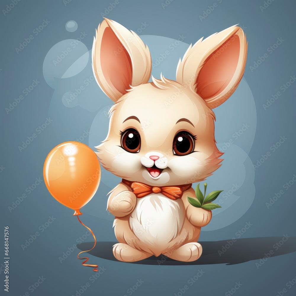 Rabbit Holding Carrot Balloon Icon,Cartoon Illustration, For Printing Rabbit Holding Carrot Balloon Icon,Cartoon Illustration, For Printing