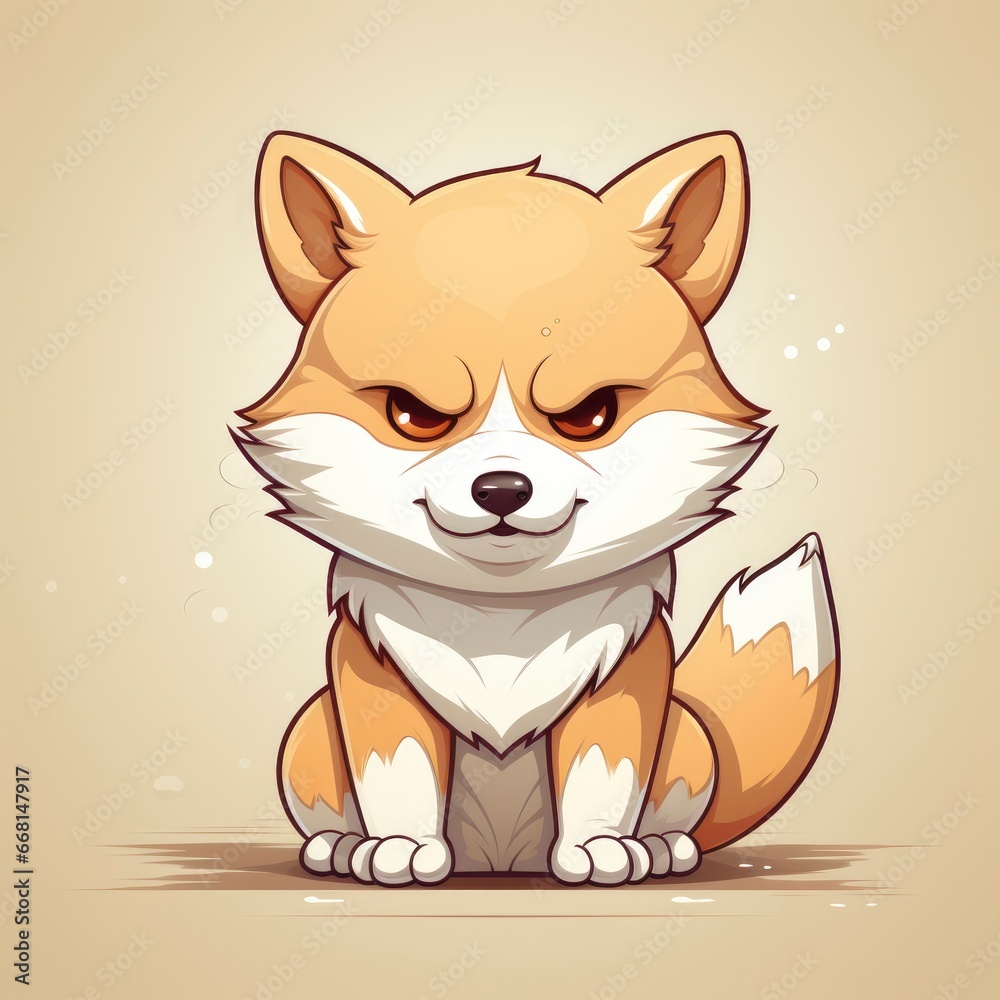 Shiba Inu Dog Angry Holding Bone ,Cartoon Illustration, For Printing Shiba Inu Dog Angry Holding Bone ,Cartoon Illustration, For Printing