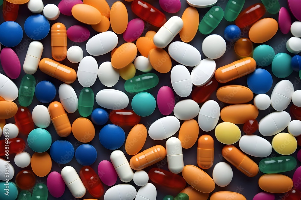 Many different pills, flat lay. Many different pills, flat lay.