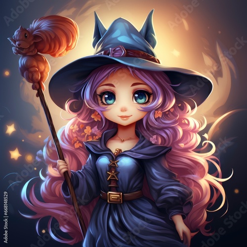 Unicorn Witch Riding Magic Broom,Cartoon Illustration, For Printing