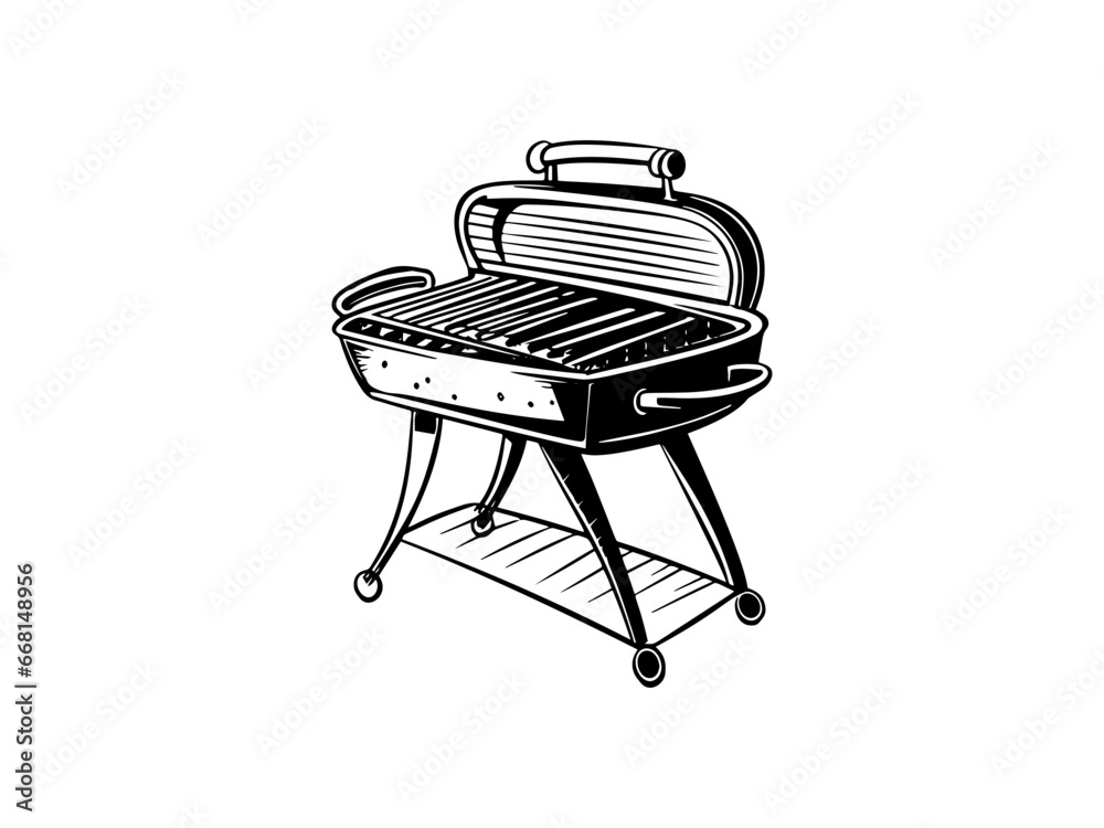 vector black barbecue grill icons on a white background