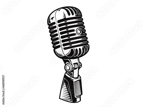 Images of a retro microphone isolated on a white background. Vector illustration