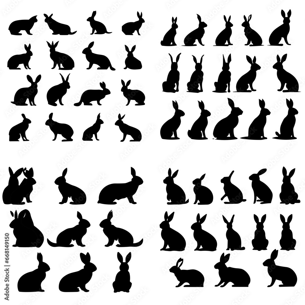 rabbit svg, rabbit silhouette, rabbit png, rabbit vector, silhouette, cat, vector, animal, illustration, set, pet, black, rabbit, dog, cartoon, icon, kitten, collection, design, animals, shape, people