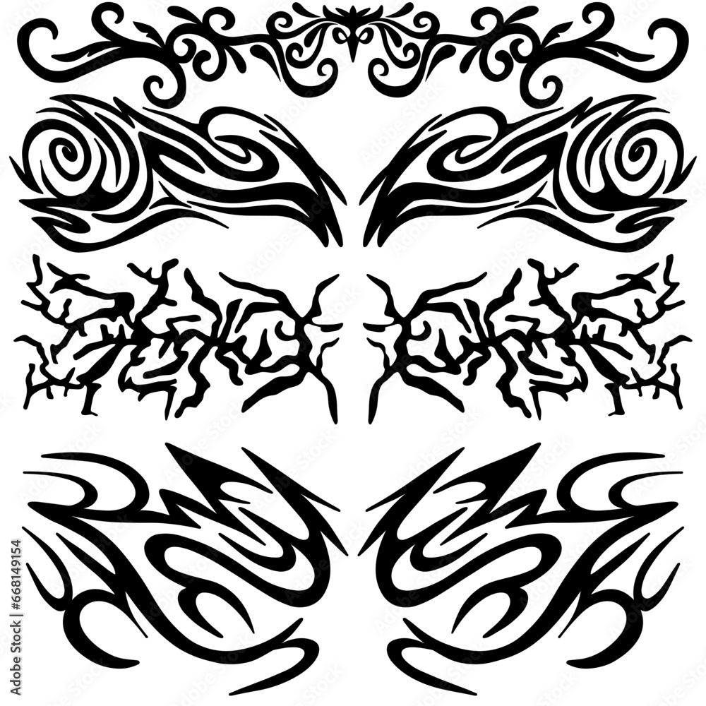 tribal shapes. Abstract ethnic shapes in gothic style. Hand drawn modern elements for typography, tattoo, poster, cover. Vector illustration