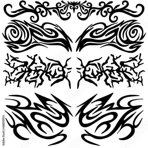 tribal shapes. Abstract ethnic shapes in gothic style. Hand drawn modern elements for typography, tattoo, poster, cover. Vector illustration