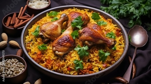 Chicken kabsa - homemade arabian rice, Saudi food. photo