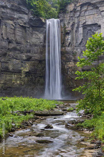 Vertical wide view of the Taughannock falls in Trumansburg, New York, USA