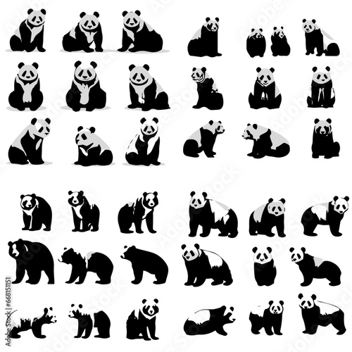 Fototapeta Naklejka Na Ścianę i Meble -  panda silhouette, panda png, panda svg, animal, vector, cartoon, icon, set, pattern, cat, dog, illustration, baby, seamless, bear, design, character, lion, pet, silhouette, child, kitten, face, symbol