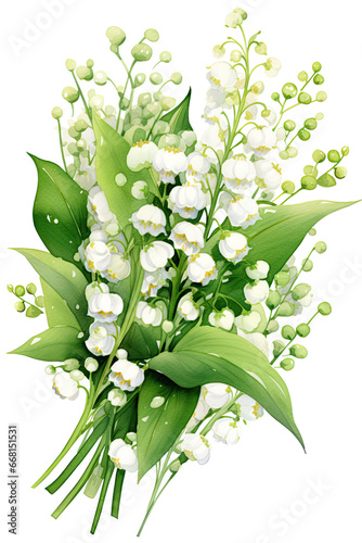 Bouquet of white galanthus in watercolor painting