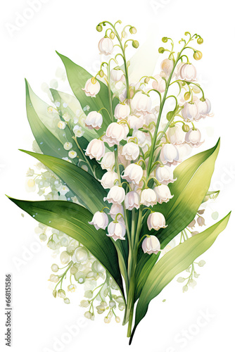 Bouquet of white galanthus in watercolor painting