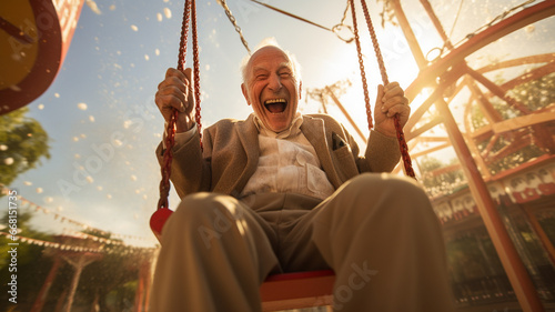 happy senior man riding a swing © Aghavni
