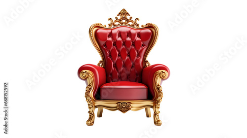 Vintage red old-fashioned comfortable arm chair on white background