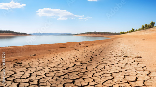Dry desert planet, drought, dried out lake, concept of climate change and global warming