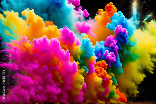 A beautiful Color Powder Explosion. A Color Powder Explosion of Vibrant Energy. Copy space. Generative AI