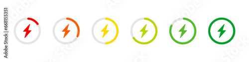 Battery charge icon set. Charge accumulator sign. Battery level charging