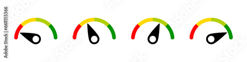 Speedometer icon. Dashboard odometer, tachometer sign. Scale speed icon collection