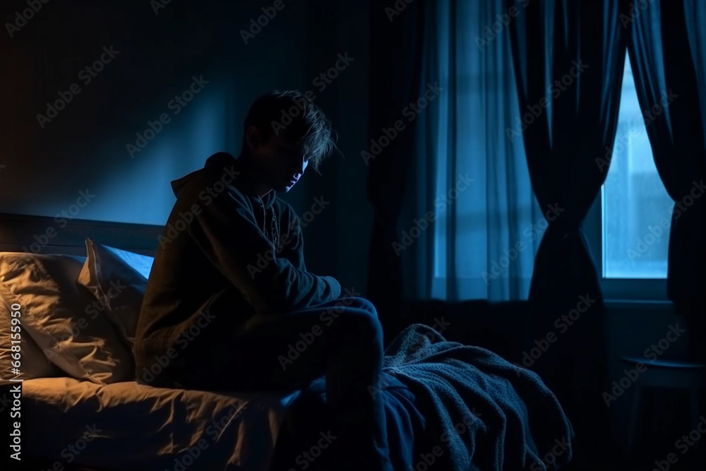 Young Man Struggling with Feelings of Depression. Generative Ai. Young Man Struggling with Feelings of Depression. Generative Ai.