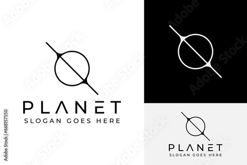 Simple Minimal Saturn Satellite Planet Astronomy Logo Design Branding Template