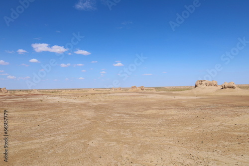 The ruins of Big Kirkkiz Kala, one of the Desert Castles of Ancient Khorezm traditionally known as Elliq Qala, Unesco World Heritage Site in Karakpakstan, Uzbekistan photo
