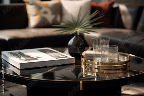 Close-up modern Living Room Decor on coffee table.Interior design concept