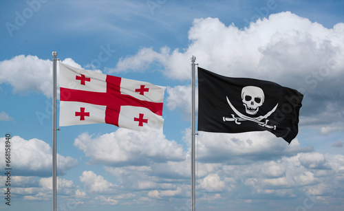 Pirate and Georgia flags, country relationship concept