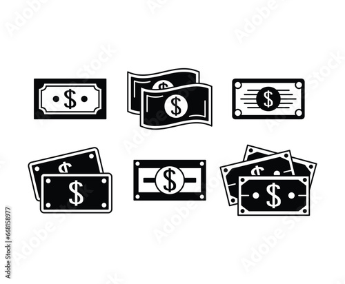 cash money paper dollar icon vector design collection illustration black white simple style isolated set