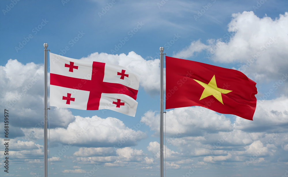 Vietnam and Georgia flags, country relationship concept